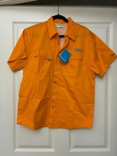 Columbia PFG Men's Small Orange Short Sleeve Button Fishing Shirt NWT