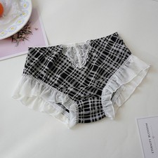 Lady Lace Check Panties Plus Size Sheer Lingerie Knicker Briefs Gothic Underwear