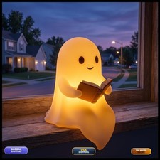 Halloween Ghost Reading Book Figurine - Light Up Ornament