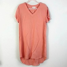 Anthropologie Cloth & Stone T-Shirt Dress Tunic V-Neck Deep Coral High Low Hem M
