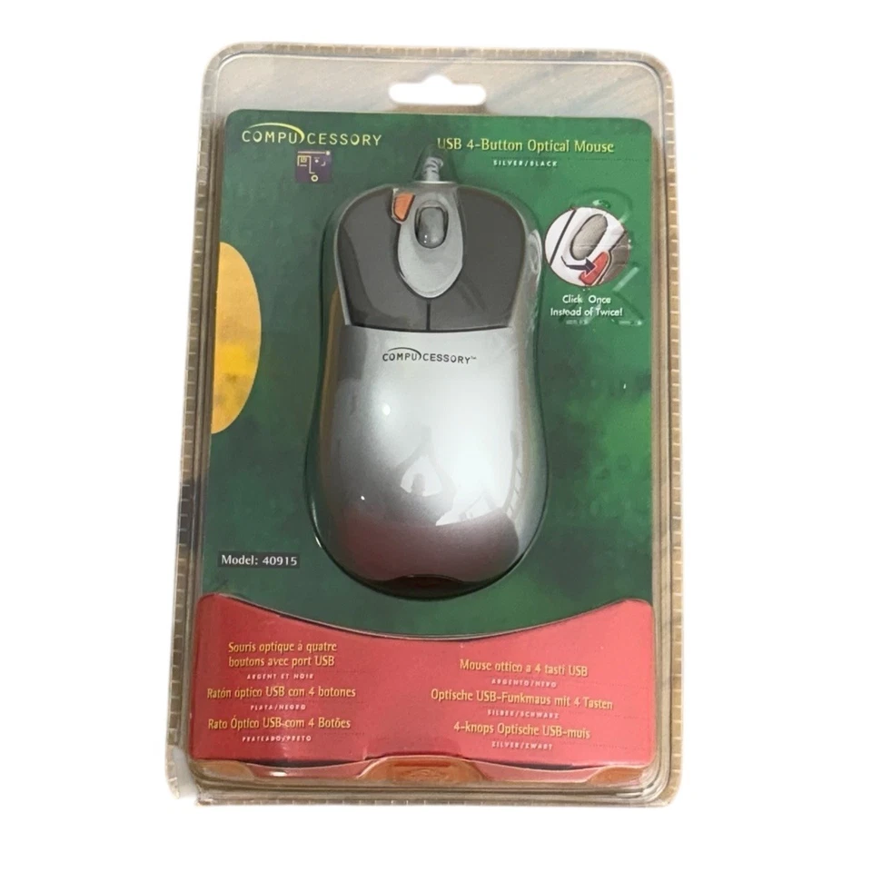 Compucessory USB 4-Button Optical Mouse Wired Model 40915 Silver Black Sealed - Image 4 of 4