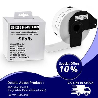 5x Large Address 400/Roll Labels 1.4'' x 3.5'' Fit all Brother QL Printers DK-1208