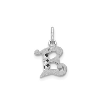 14k Weißgold Gothic R Anhänger Charm für Frauen Strukturiert Poliert Initiale Halskette