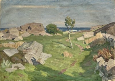Edvard Ølund-Hansen 1887-1979 Sommerliche Küstenlandschaft Bornholm Ölbild 