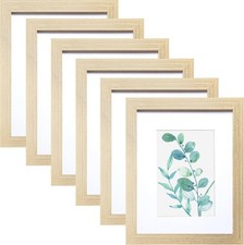 8x10 Picture Frame Natural Woodgrain Set of 6, Display Pictures 5x7 With mat ...