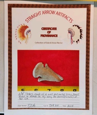 Kentucky Thebes Point Native American Indian Arrowhead 2 3/4'' #116 COA