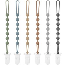 Eascrozn 6 Pack Silicone Pacifier Clip with One Piece Design for dark gray