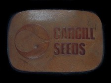 TG07129 VINTAGE 1970s **CARGILL SEEDS** LEATHER ADVERTISEMENT BELT BUCKLE