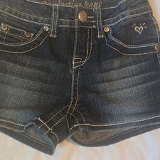 Justice Girls Size 10 Dark Wash Blue Denim Jean Shorts Pockets Zip Flat Front