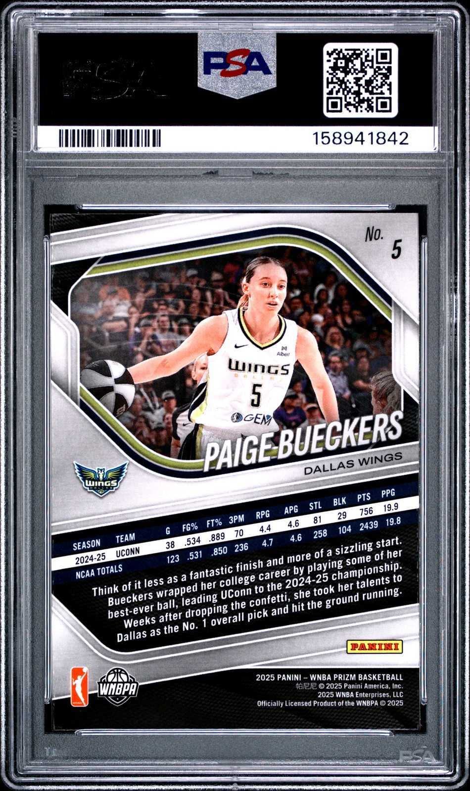 2025 PANINI PRIZM WNBA #5 PAIGE BUECKERS ROOKIE RC  PSA 9 view 2