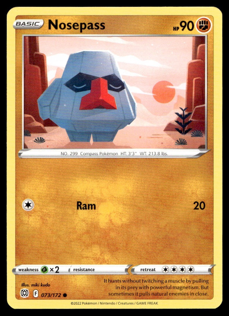Nosepass 73/172 Pokemon Card Brilliant Stars Common 90 HP Near Mint AC