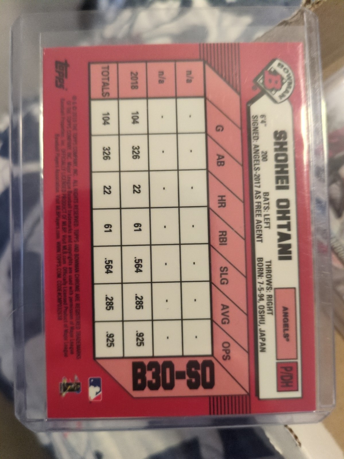 2019 Bowman 1989 Bowman 30th Anniversary Chrome SHOHEI OHTANI Non-Auto #B30-SO  view 2