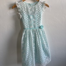 Girls Turquoise-white Lace Floral Size 10 Dress