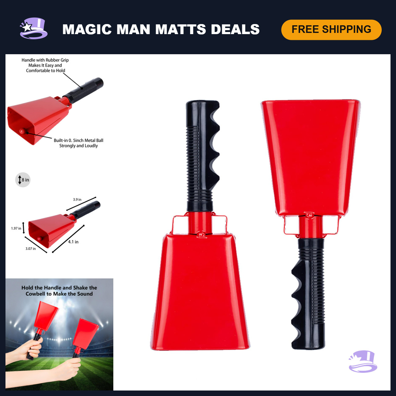 Steel Cow Bells for Sporting Events - Handheld Noise Makers for Cheer & Fun