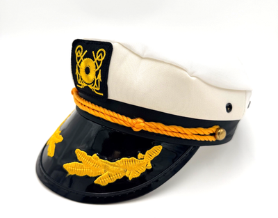 #ad Navy Admiral Captain Costume Hat White Gold Adjustable Admiral Nautical Cap $16.98