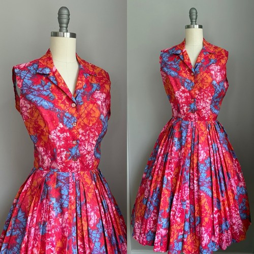 Vintage 1960’s Batik Style Print Shirtwaist Dress Small Medium - Picture 6 of 8