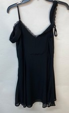 Lulus Black Lace Trim Mini Dress With Adjustable Straps & Flowy Skirt Size M