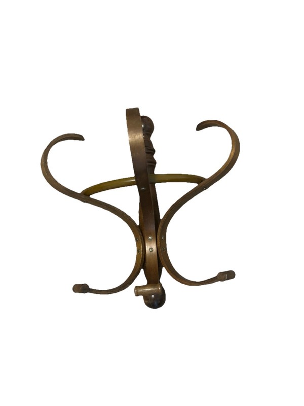 Vtg Thonet Style Bentwood 6 Arm Wall Mount Coat Hat Rack Hook Dark Wood Cottage
