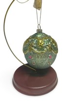 Vintage Katherine  s Collection Ball Glass Christmas Ornament Aqua Gold Jewels