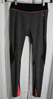 US Polo Assn. Leggings Women's S Black Gray Stretch Mesh Activewear Yoga Pants