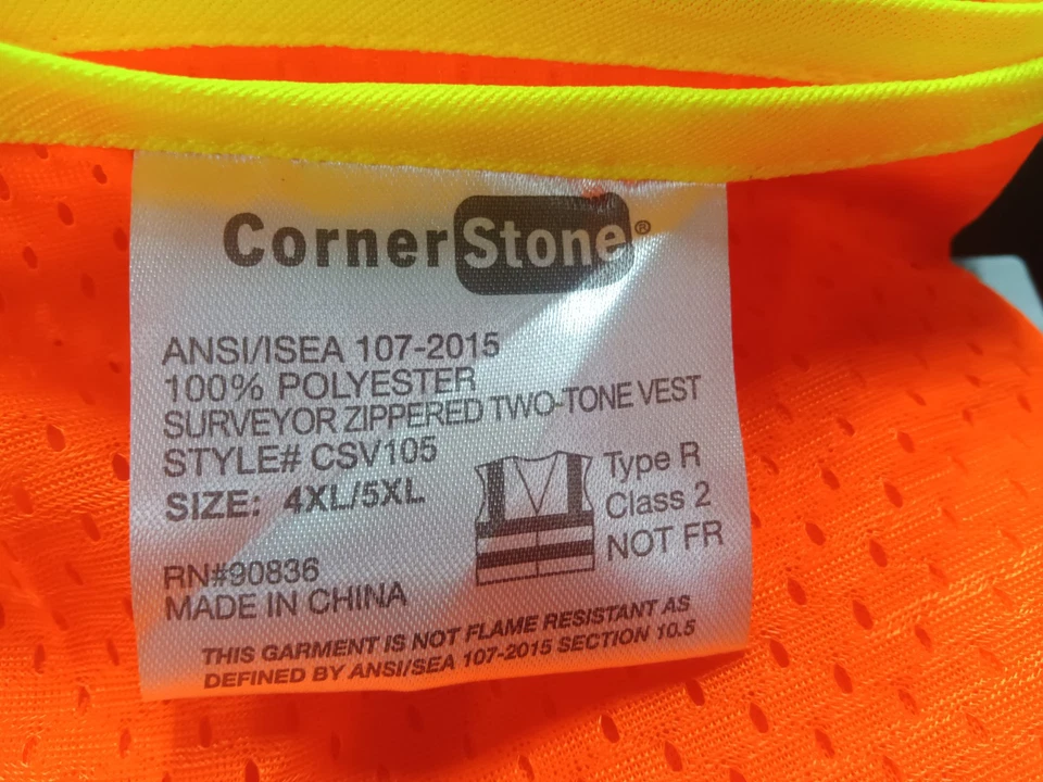 CornerStone CSV105 ANSI 107 Class 2 Surveyor Zippered Vest,  4xl/5xl,   1115 - Image 2 of 2