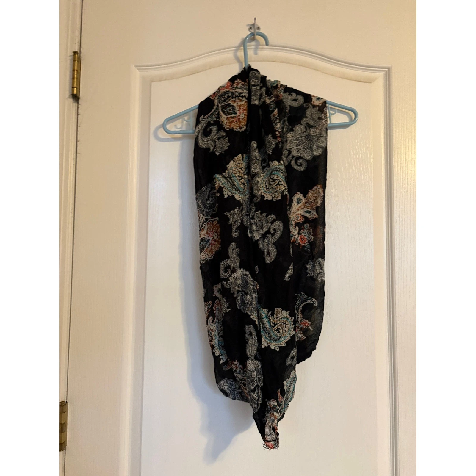 Black Paisley Infinity Scarf Teal Orange Floral Lightweight Loop Scarf Women