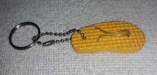 Vintage Foam Flip Flop Sandal Beach Slipper Keychain Key Ring - Yellow