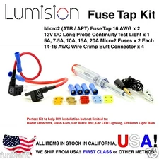Add-a-circuit Micro2 APR APT Fuse Tap Kit Fusetaps Fuses Tester Dash Cam Pack