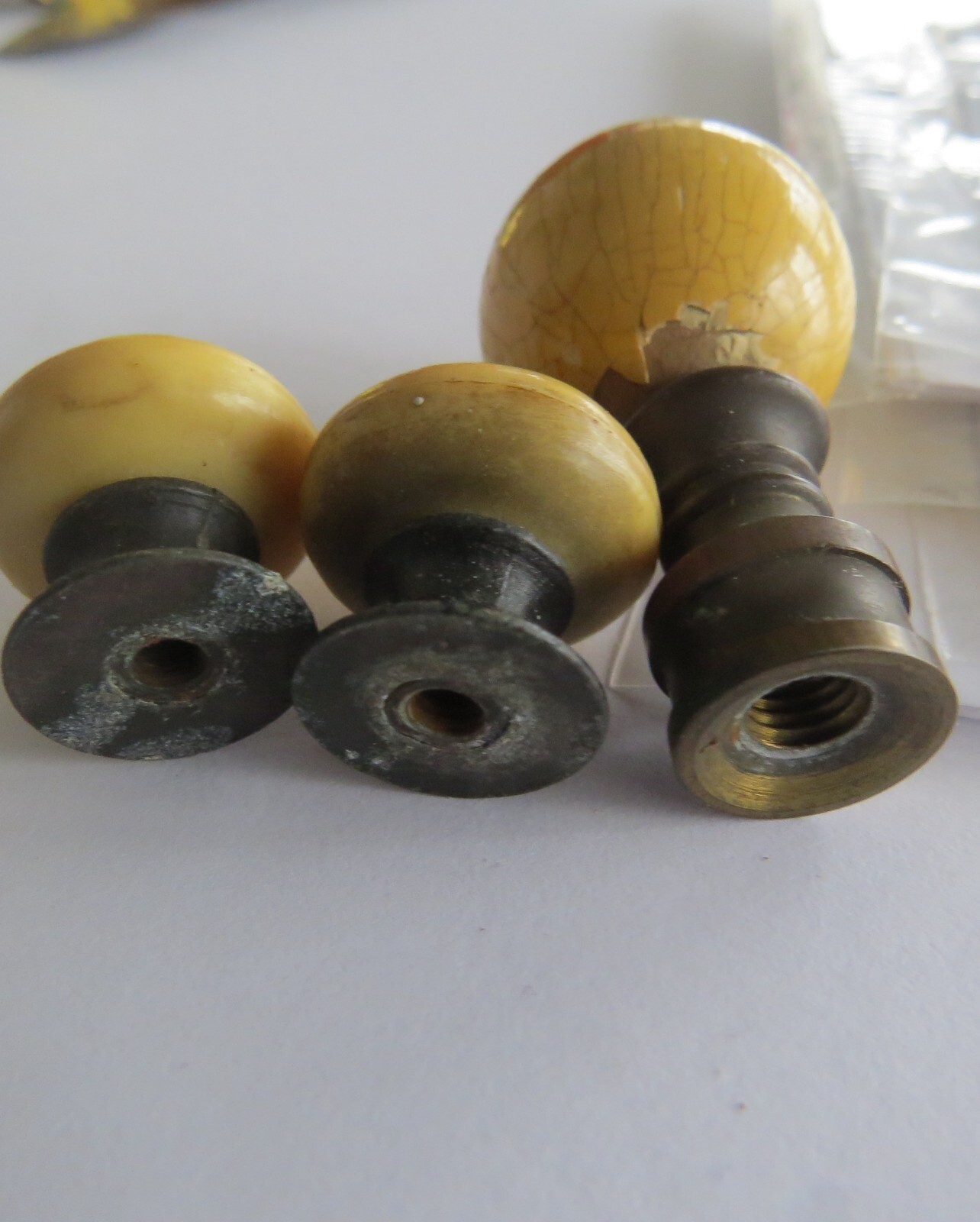 3 pc Maple Wood & Metal Round Ball Orb Knob small trinket drawer Antique USA