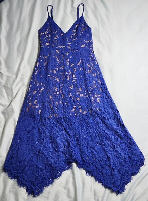 chinese dress ladies Light Blue Cotton Scallop Lace Embroidered Midi Dress - All Dresses main image 1