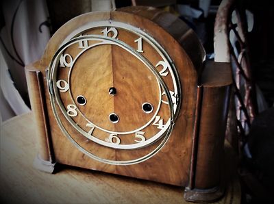 VINTAGE ART DECO WALNUT BRASS MANTEL CLOCK 3 WIND CHIME SPARES REPAIR KIENZLE