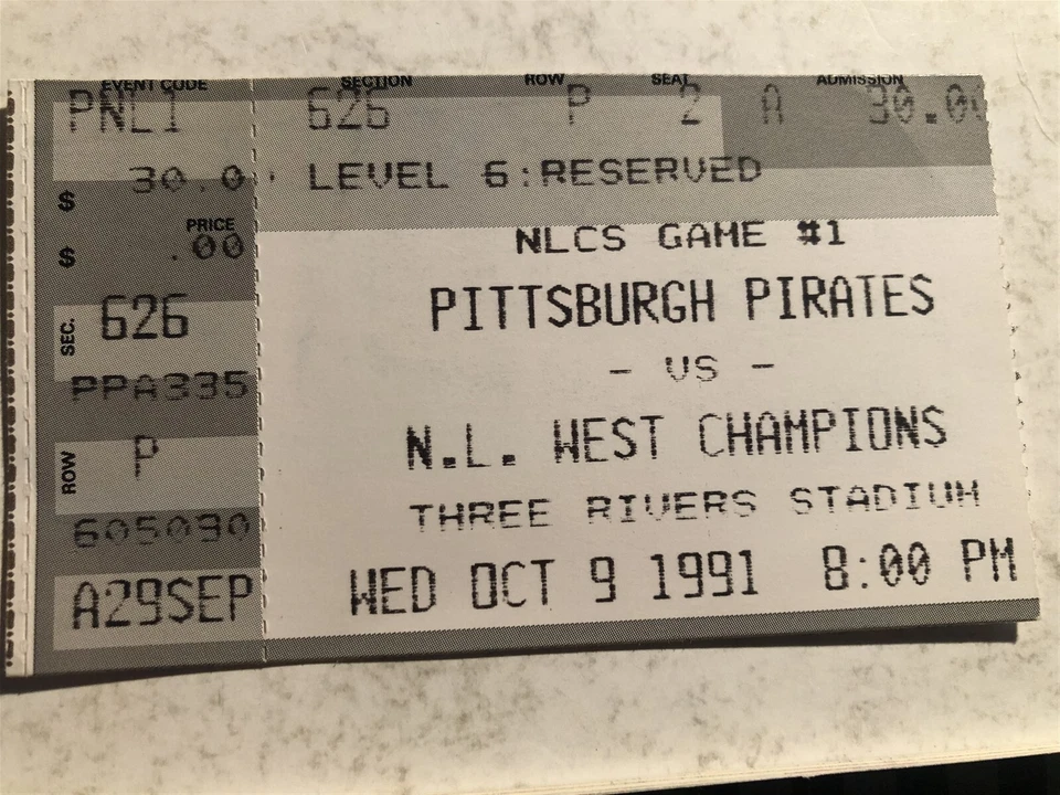 1991 ATLANTA BRAVES vs PITTSBURGH Pirates NLCS Game #1 Program UNSCORED + TICKET - Image 2 of 4