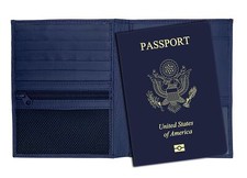 Blue RFID Genuine Leather Passport Wallet