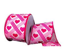 Valentine's Glitter Hearts 2.5 by 2 Yards Wired Ribbon Diagonal Check Pattern