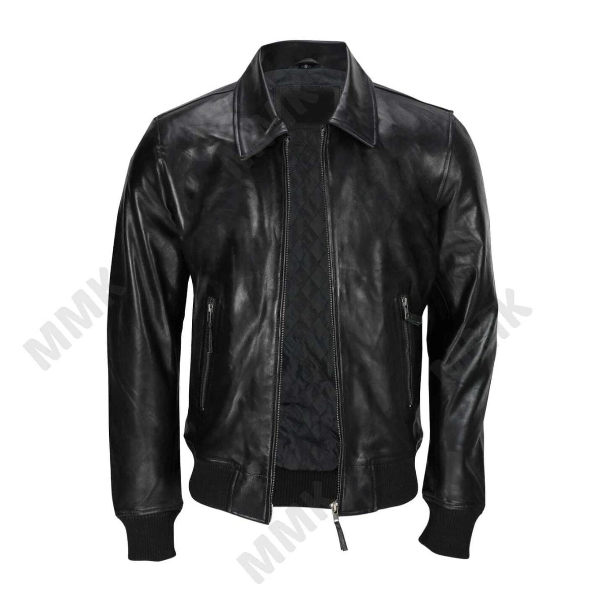 Mens soft leather bomber jacket top