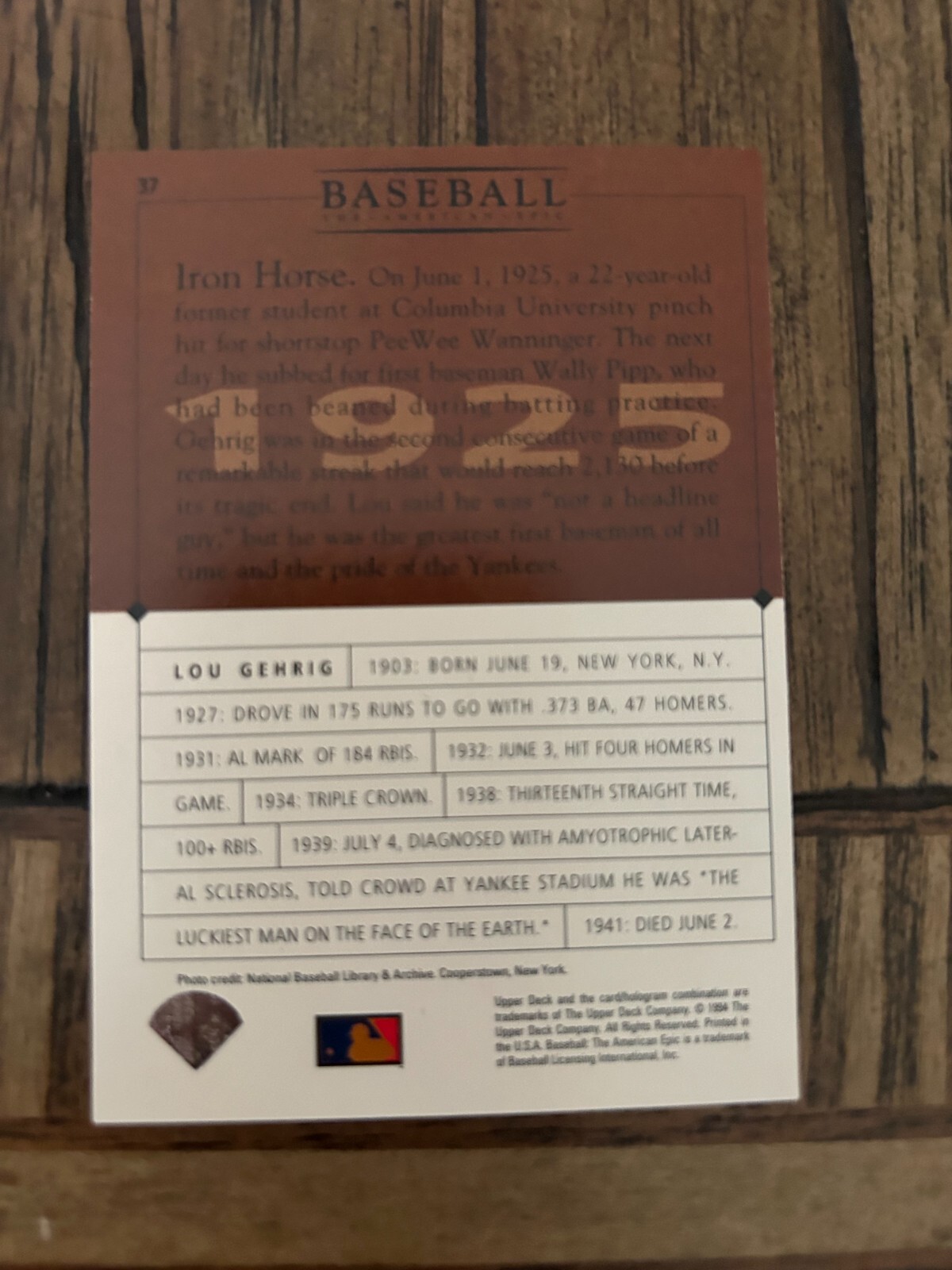 1994 Upper Deck Baseball The American Epic 37 Lou Gehrig eBay