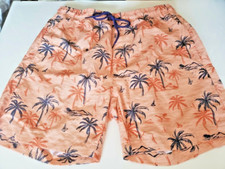 Men's size Large blue palm tree orange drawstring swim trunk swim beach shorts