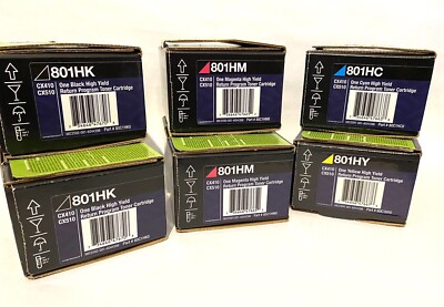 NEW (6) LEXMARK TONERS BAGS SEALED (2) 801HK (2) 801HM (1) 801HC (1) 801HY