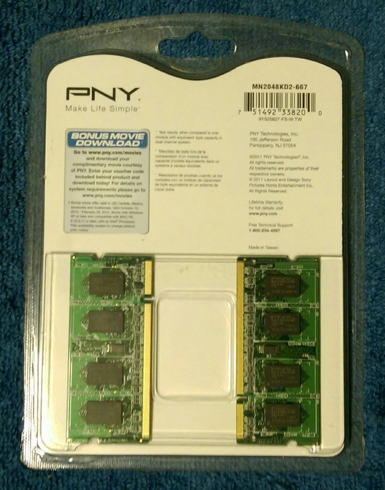 PNY PC2-5300 2 GB (2 x 1GB) DIMM 667 MHz DDR2 Memory (MD2048KD2-667) - Image 2 of 3