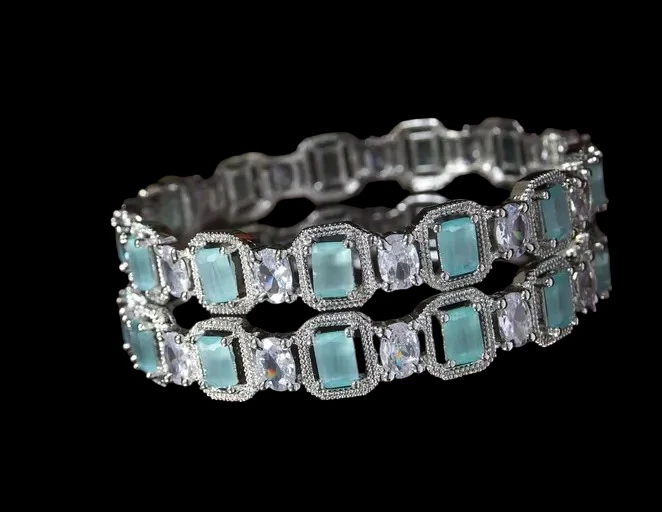 Amerikanisch Diamant Indisch Armreifen Paar Ethno Versilbert Bollywood Designer - Bild 3 von 4