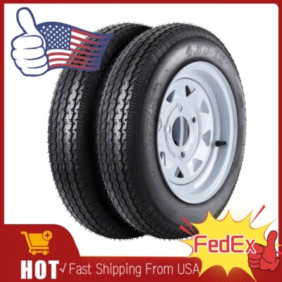 2Pack 4 Lug 4.80-12 Trailer Wheels and Tires 4.80×12, 4'' Pitch Circle Diameter