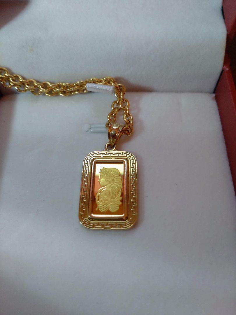 Versace Fortuna 1G Gold Ingot Necklace 14K Frame with Gems