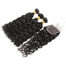 Natural Wave 3 Bundles 16"18"20" With 16" Lace Closure Malaysian Virgin Hair