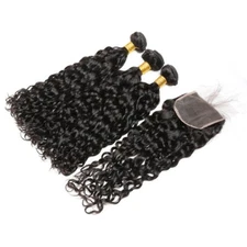 Natural  Wave 3 Bundles 10"12"14" With 10"  Lace Closure Malaysian Virgin Hair 