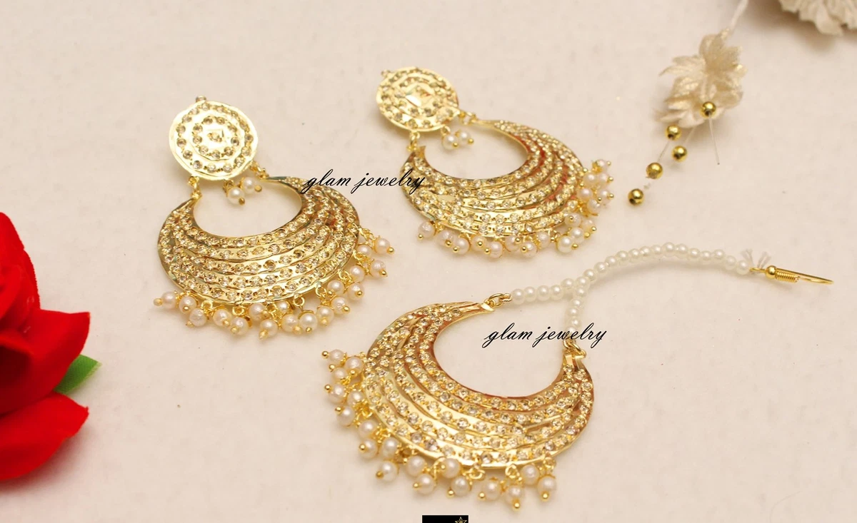 Jadau Traditional Punjabi Earrings Tika Set – Sarang