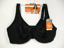 Warners bra signature support satin underwire size 44 DD style 35002A Black