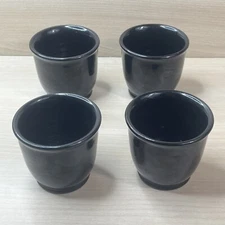 Sunset Hill Stoneware Black Solid Plain No Handle Cup Mug 3 1/4" Set of 4