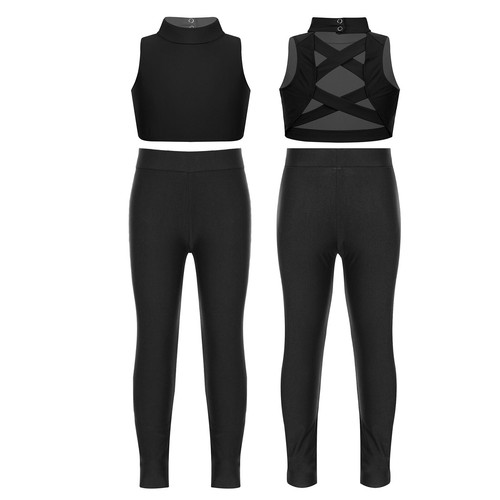 Kids Girls Sportswear Yoga Sports Suit Ballet Vest With Leggings Sport Slim Fit - Picture 4 of 20
