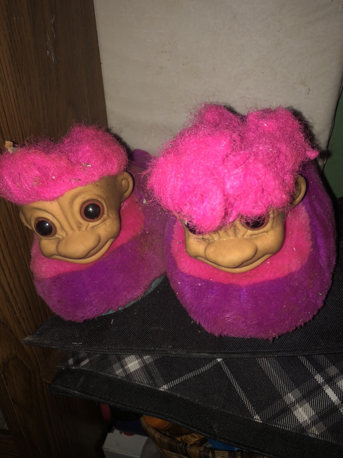 Russ Berrie Co Trolls House Shoes Slippers Size 6-7  Vintage Rare Pink Purple-image