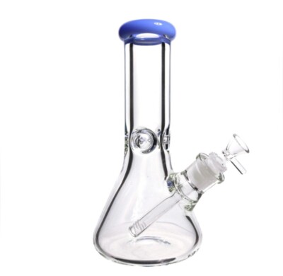 Glass Beaker Bong Blue 8 Inches 5mm  Durable Water Pipe Smoking